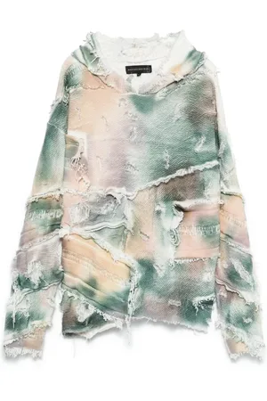 Who Decides War Sweathshirts & Hoodies, Herre, Flerfarvet, L, Uld, Beige Hættetrøje med Ripped Detaljer