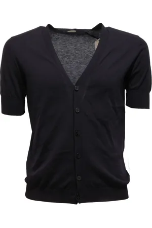 Mauro Grifoni Strik, Herre, Blå, XS, Uld, Kortærmet cardigan sweater model Bg350409