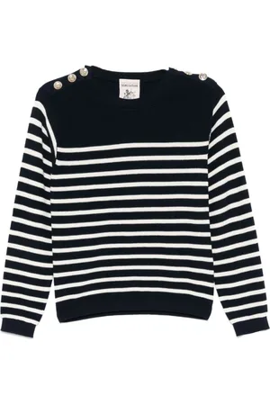 SEMICOUTURE Strik, Dame, Blå, S, Tyl, Blå Crew Neck Sweater med knapdetaljer