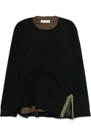 Kiko Kostadinov Top, Herre, Sort, L, Lagdelt Crew Neck Langærmet T-shirt