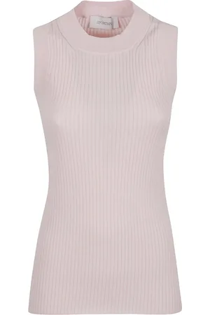 Max Mara Top, Dame, Lyserød, M, Bomuld, Ribbet Ærmeløs Rund Hals Sweater