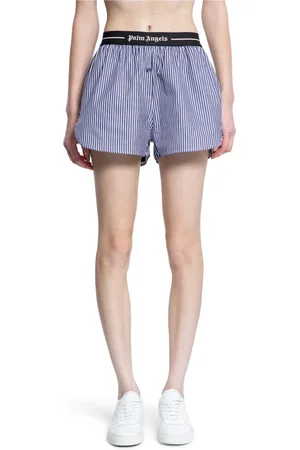 Palm Angels Shorts, Dame, Blå, M, Bomuld, Stribet Logo Shorts i Marineblå