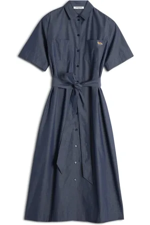 Maison Kitsuné Kjole, Dame, Blå, XS, Bomuld, Chambray Skjortekjole med Dobbelt Lomme