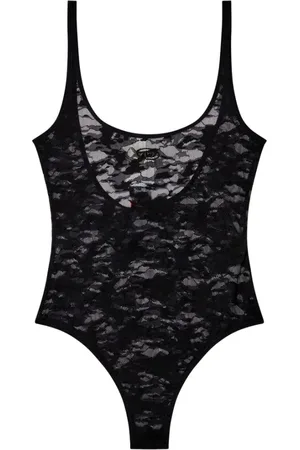 Diesel Top, Dame, Sort, S, Gennemsigtig Blonder Panel Oval D Logo