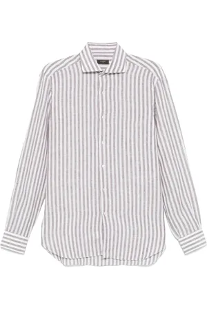 BARBA Skjorte, Herre, Flerfarvet, 4XL, Brun knap-op skjorte med spredt krave