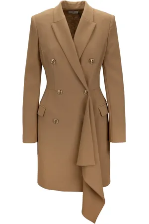 Elisabetta Franchi Frakke, Dame, Brun, M, Uld, Kort dobbeltradet kjole med logo knapper