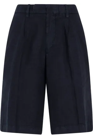 Boglioli Shorts, Herre, Blå, XL, Linned, Garment Dyed Linen plisseret Bermuda Shorts