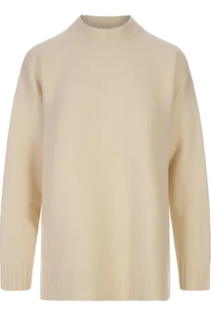 Jil Sander Strik, Dame, Hvid, 2XS, Uld, Hvid Oversized Crewneck Sweater
