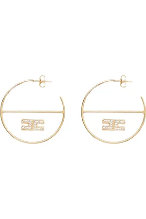 Elisabetta Franchi Tilbehør, Dame, Gul, ONE SIZE, Hoop Øreringe med Logo Design