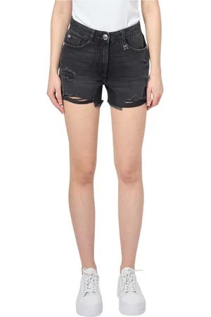 John Richmond Shorts, Dame, Sort, W27, Denim, Sort Denim Shorts med Logo Knap