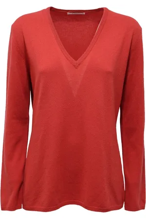 KANGRA CASHMERE Strik, Dame, Rød, XL, Uld, Uld/Kashmir V-Hals Mursten Sweater