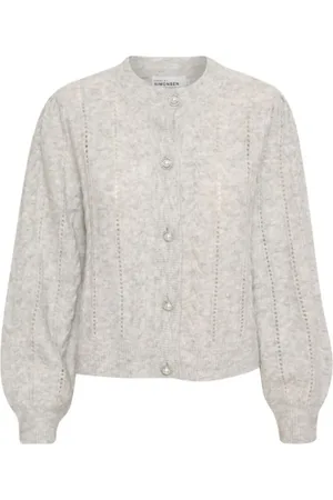 Karen by Simonsen Strik, Dame, Grå, XS, Uld, Grå Strik Cardigan