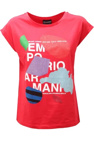 Emporio Armani Top, Dame, Rød, M, Multifarvet Strass Pyntet Top