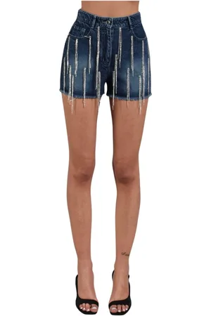 Patrizia Pepe Shorts, Dame, Blå, W29, Denim, Denim shorts med strass detalje