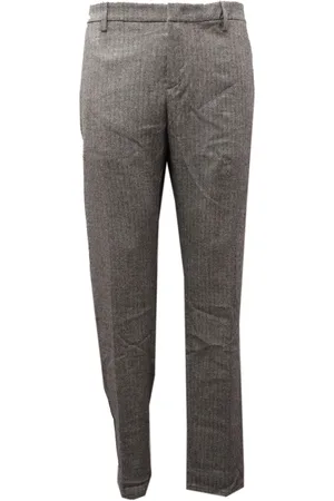 Dondup Bukser, Herre, Grå, W38, Uld, Grå Herringbone Bukser Made in Italy