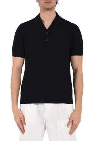 Paolo Pecora Top, Herre, Blå, XL, Bomuld, Strikket Polo med Knapper