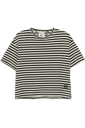 SEMICOUTURE Top, Dame, Sort, S, Sort Stribe Print Broderet Logo T-shirt