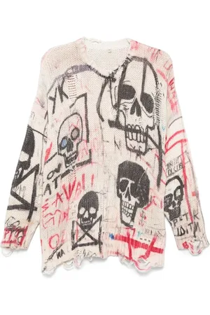 R13 Strik, Dame, Flerfarvet, XS, Bomuld, Ecru Crew Neck Sweater med rippede detaljer
