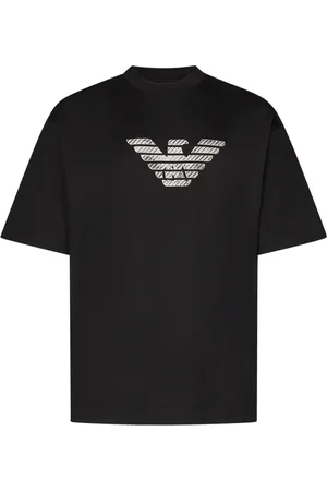 Emporio Armani Top, Herre, Sort, L, Bomuld, Sort Ørn Logo Oversize T-shirt