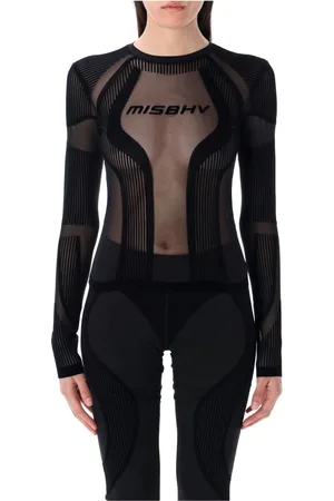 MISBHV Bluser & Skjorter, Dame, Sort, XS/S, Uld, Sort Flock Mesh Sport Langærmet Top
