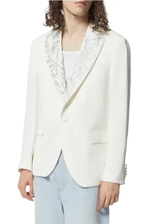 John Richmond Jakke, Herre, Hvid, M, Elegant Slim Fit Broderet Jakke