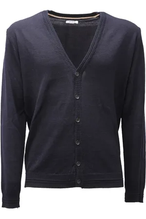 OFFICINA 36 Strik, Herre, Blå, S, Uld, Blå Uld Cardigan Sweater