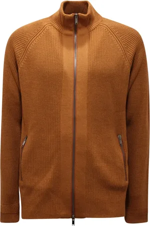 Daniele Fiesoli Strik, Herre, Brun, L, Uld, Uld Cardigan Sweater Med Lynlås