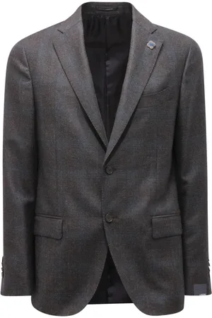 LARDINI Jakke, Herre, Grå, 2XL, Uld, Ulddragt Grå/Blå Prins af Wales