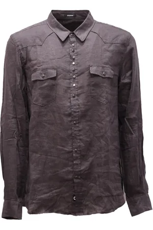 OFFICINA 36 Skjorte, Herre, Grå, 2XL, Linned, Mørk Grå Linned Skjorte