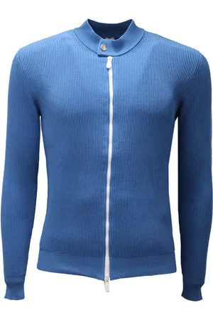 ELEVENTY Strik, Herre, Blå, XS, Bomuld, Azure Bomuld Fullzip Cardigan Sweater