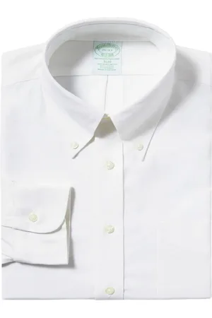 Brooks Brothers Skjorte, Herre, Hvid, XL, Bomuld, Hvid Slim Fit Non-Iron Stretch Bomuld Skjorte med Button-Down Krave