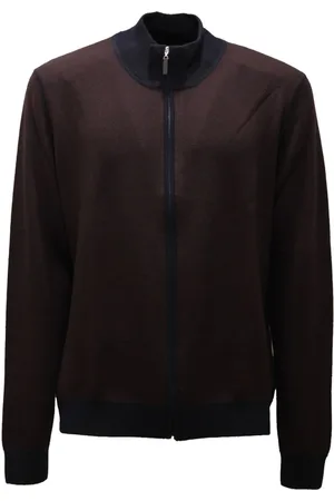 LA FILERIA Strik, Herre, Brun, 2XL, Uld, Blå Uld Cardigan Med Lynlås