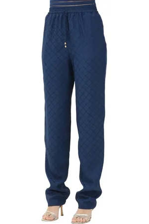 Elisabetta Franchi Bukser, Dame, Blå, M, Satin, Jacquard Jogger Bukser