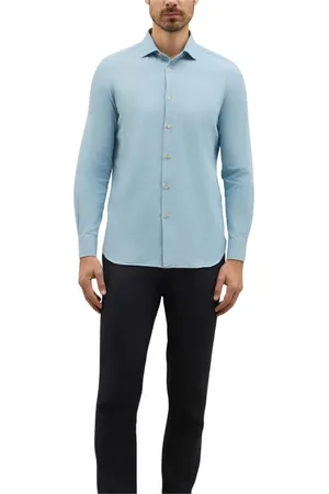Boglioli Skjorte, Herre, Blå, L, Uld, Chambray Skjorte