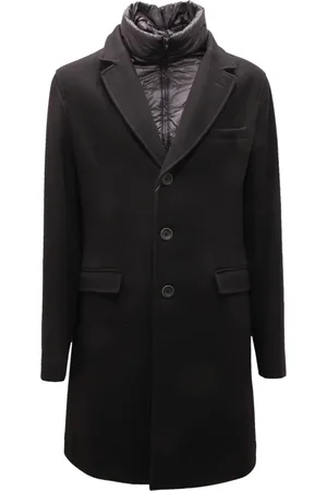 HERNO Frakke, Herre, Sort, 3XL, Uld, Uldfrakke med Aftagelig Indvendig Dobbeltknap