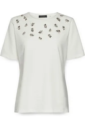 Elena Miro Top, Dame, Hvid, XS, Bomuld, T-shirt med dragonfly broderi