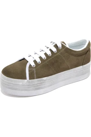 Jeffrey Campbell Sko, Dame, Grøn, 41 EU, Khaki-Hvid Ruskind Sneakers Sko