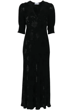 RIXO London Kjole, Dame, Sort, XS, Sort valmueprint V-udskæring kjole