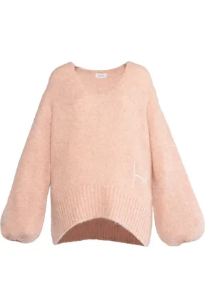 Hest Strik, Dame, Lyserød, XL, Uld, Oversized V-hals Sweater Rose Smoke