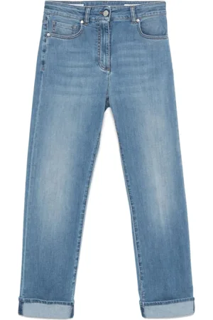 PESERICO SIGN Jeans, Dame, Blå, S, Kornblå Whisker Jeans med Logo Patch