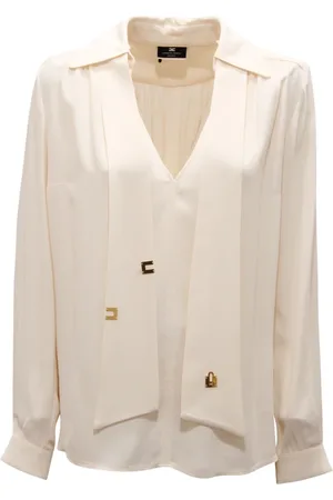 Elisabetta Franchi Bluser & Skjorter, Dame, Hvid, XS, Viskosebluse Made in Italy