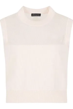 Armani Exchange Top, Dame, Hvid, M, Hvid Ærmeløs Gennemsigtig Strik Top