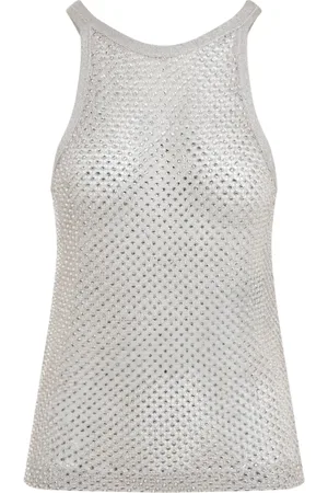 Tom Ford Top, Dame, Hvid, S, Uld, Crystal Embroidered Racerback Tank TOP