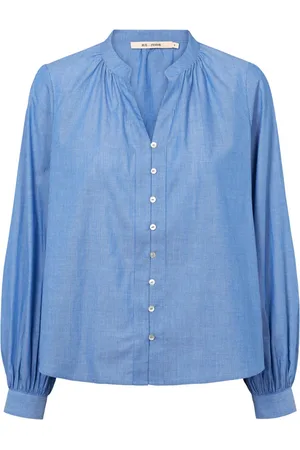 RUE de FEMME Bluser & Skjorter, Dame, Blå, 2XL, Bomuld, Himmelblå bluse med V-udskæring