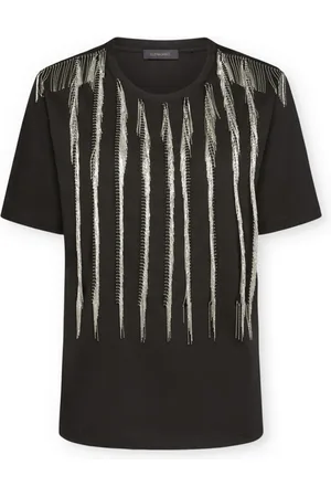 Elena Miro Top, Dame, Sort, 2XL, Bomuld, T-shirt med frynser