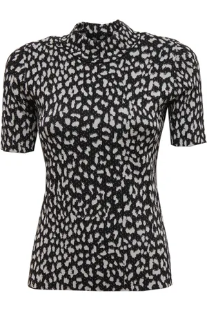 Michael Kors Strik, Dame, Sort, XS, Uld, Metallic Sølv Turtleneck T-Shirt