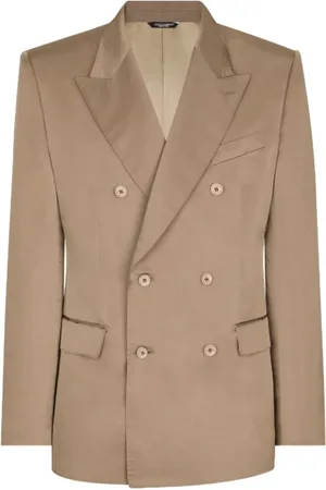 Dolce & Gabbana Jakke, Herre, Brun, 2XL, Satin, Silke Dobbeltbrystet Blazer med Peak Revers