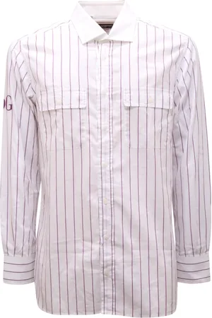 Dolce & Gabbana Skjorte, Herre, Hvid, 3XL, Slim Fit Stribet Lilla Skjorte
