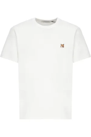 Maison Kitsuné Top, Dame, Hvid, L, Bomuld, Hvid Bomulds T-shirt med Logo Patch