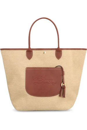 Longchamp Taske, Dame, , ONE SIZE, Læder, Raffia Tote Taske med Læderdetaljer